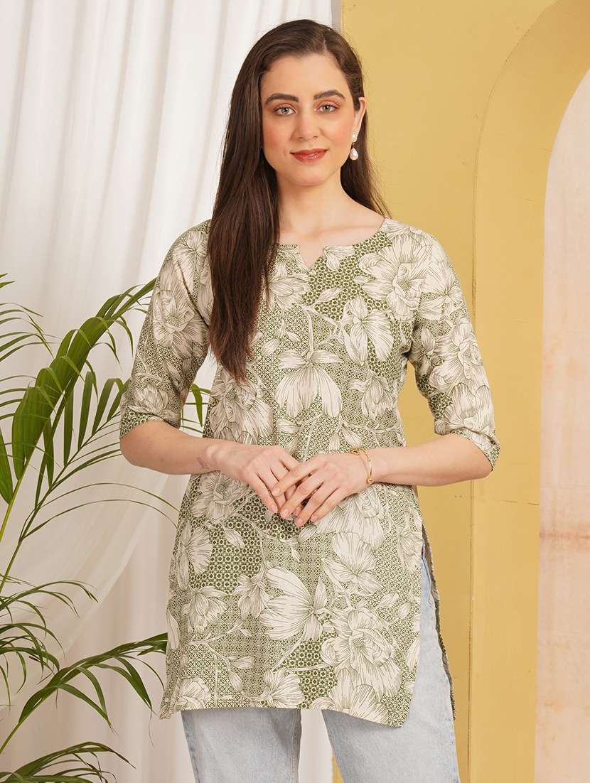 women printed notch neck straight kurti - 22498053 -  Standard Image - 2