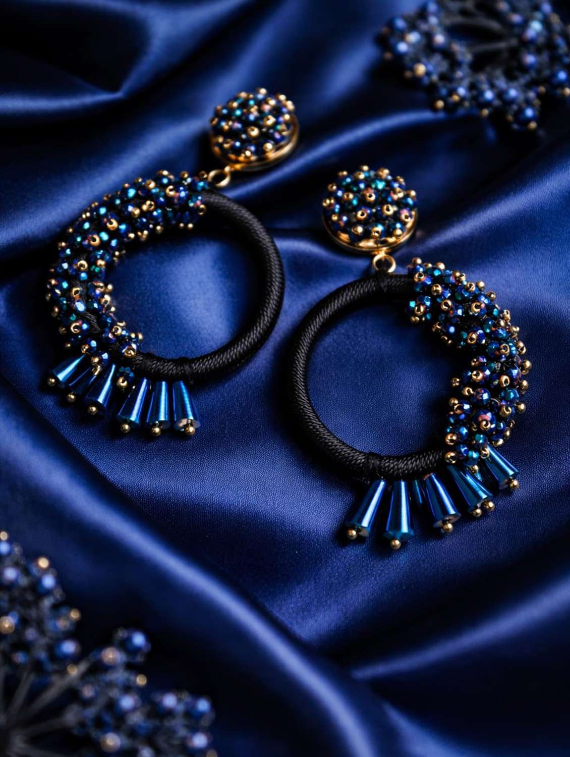 thread & crystal beaded hoop earring