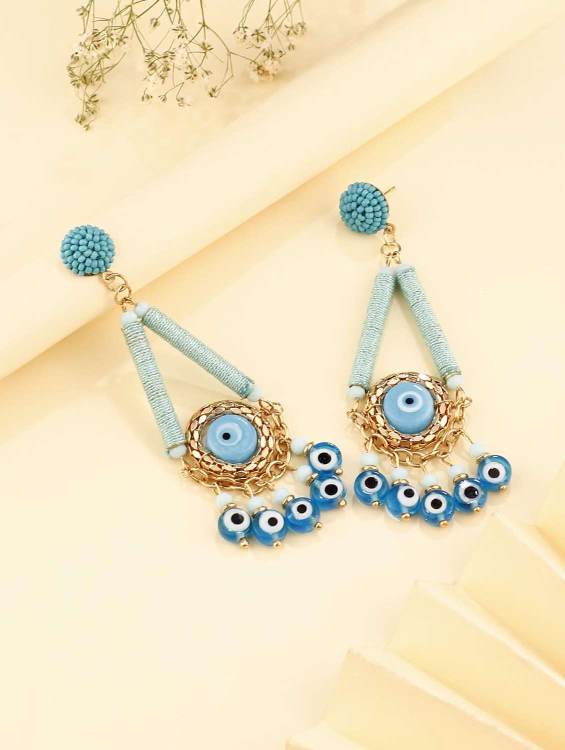 evil eye beaded & cotton thread earring