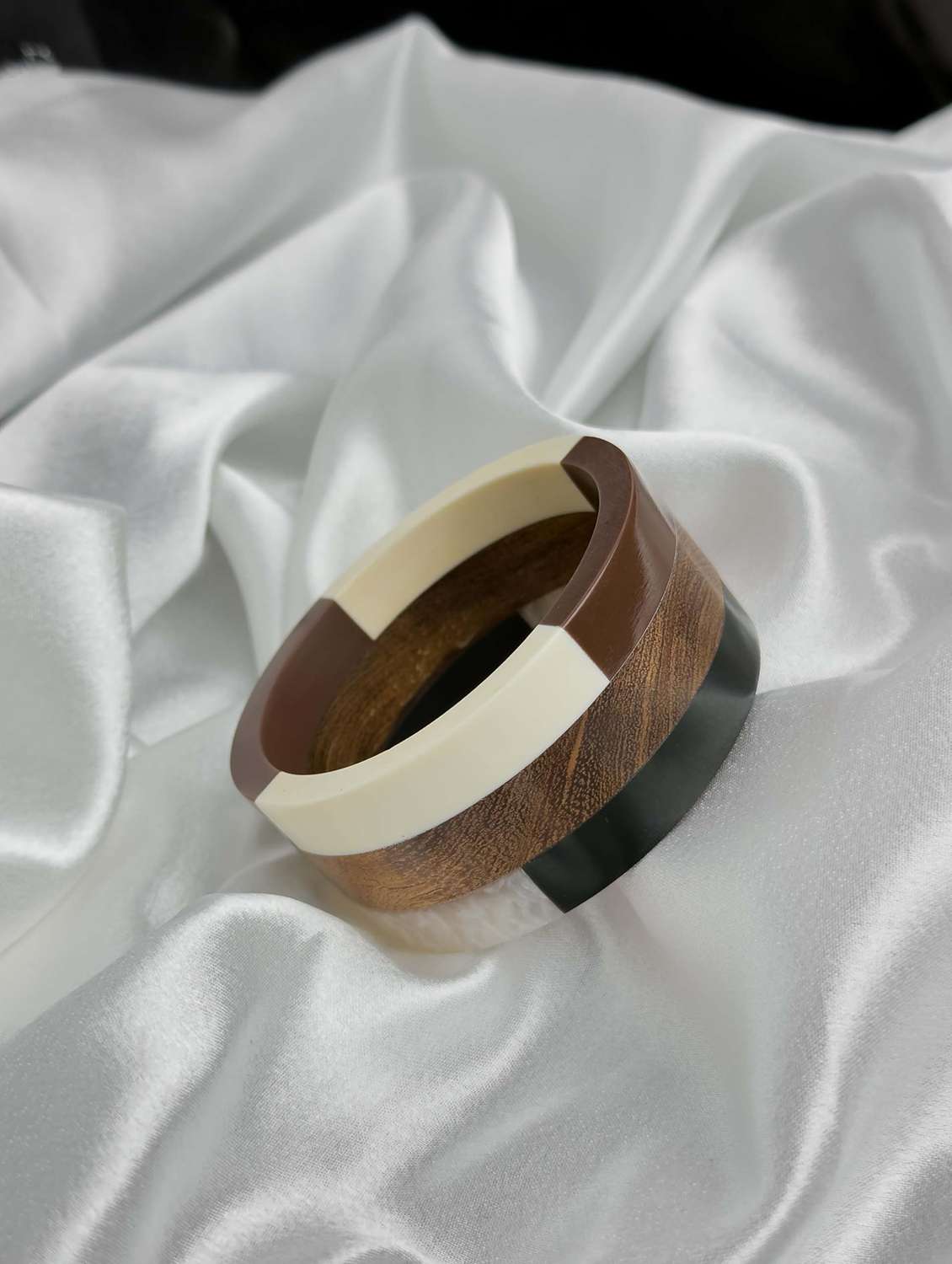 geometric wooden bangle for women