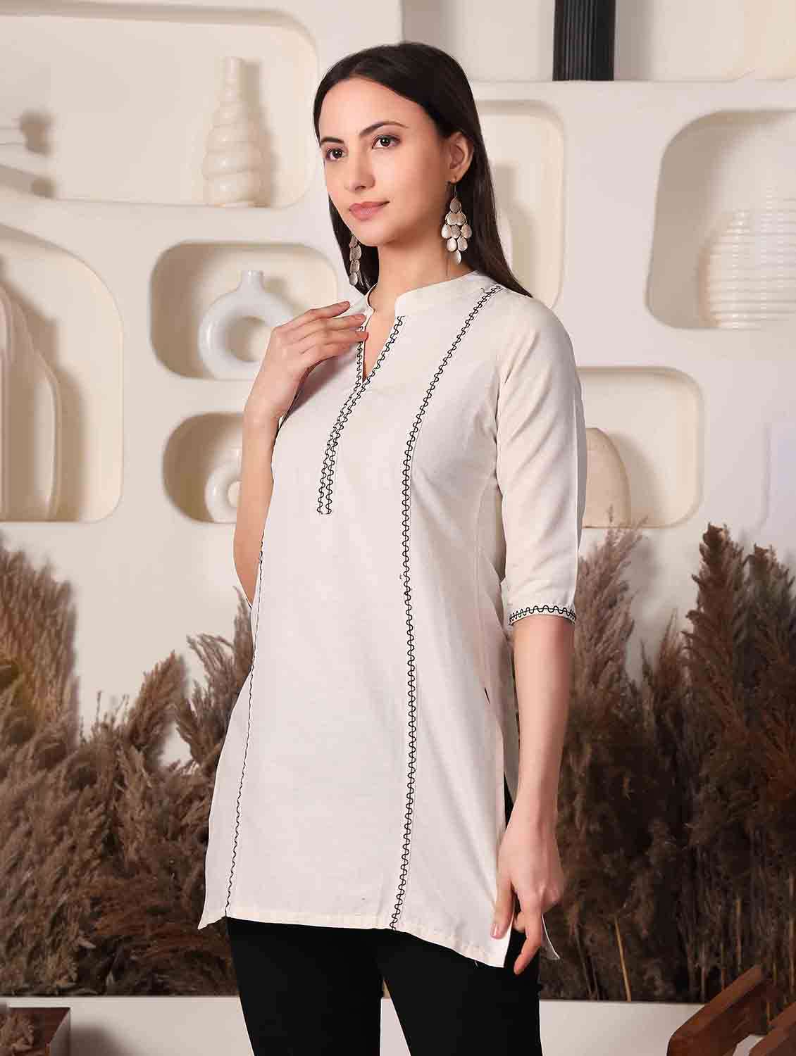 women solid three quarter sleeve straight kurti - 22498142 -  Standard Image - 2