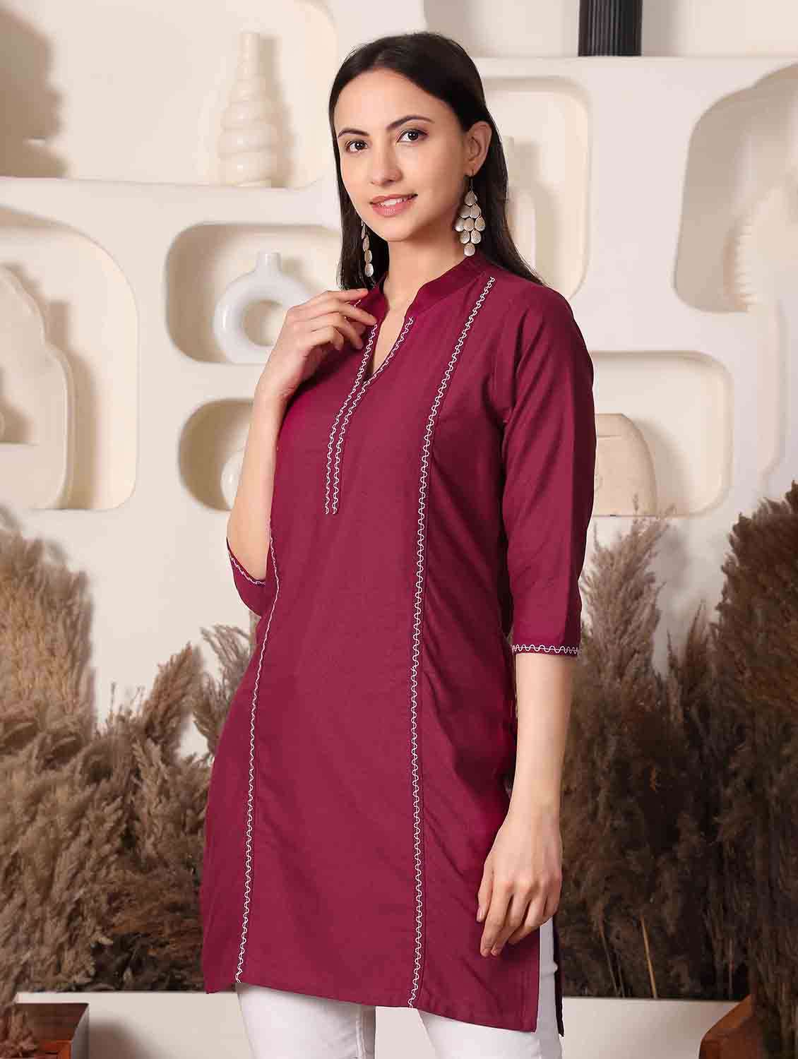 women solid three quarter sleeve straight kurti - 22498143 -  Standard Image - 2