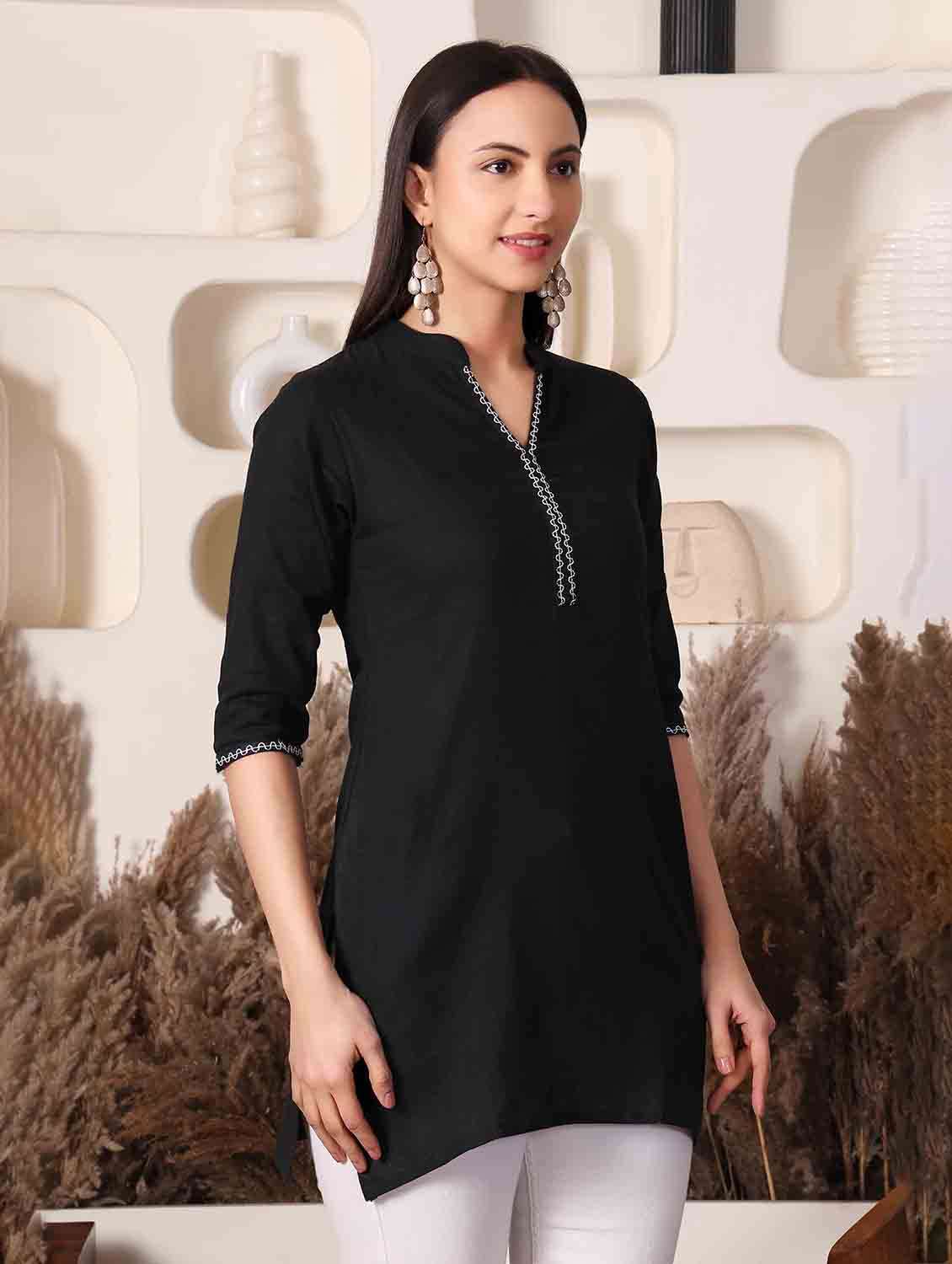 women solid three quarter sleeve straight kurti - 22498144 -  Standard Image - 2