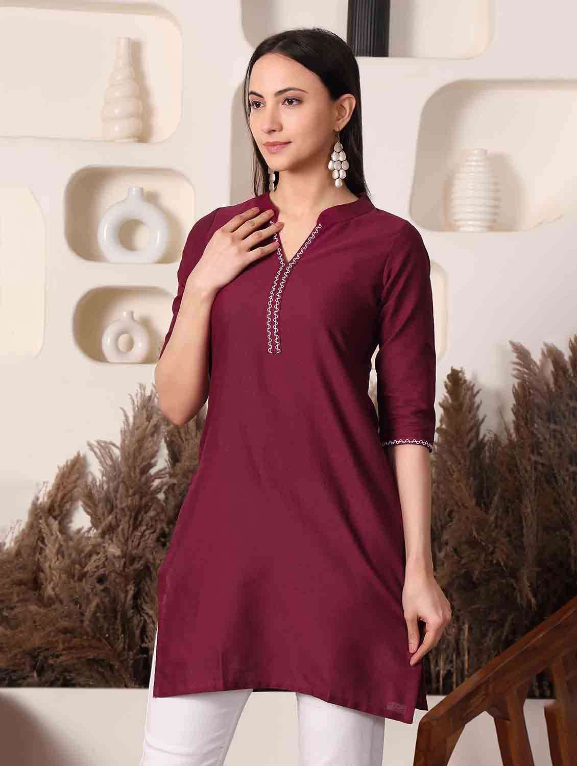 women solid three quarter sleeve straight kurti - 22498146 -  Standard Image - 2