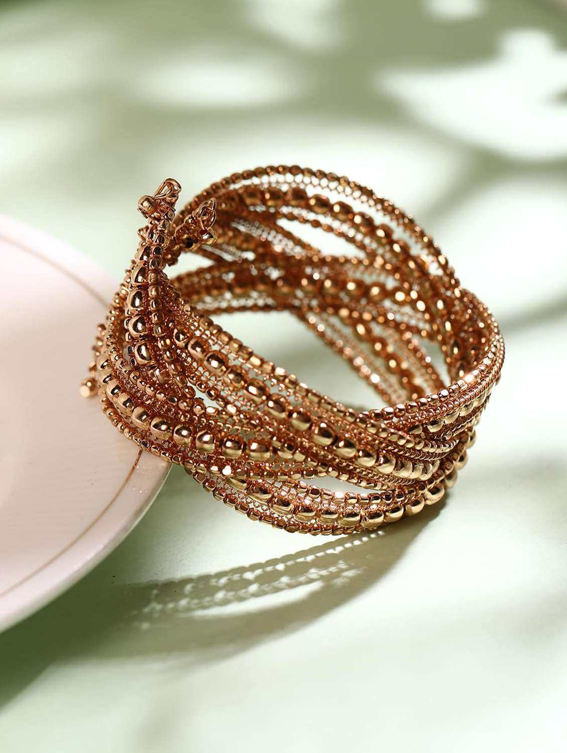 gold-toned multi-layer beaded bracelet