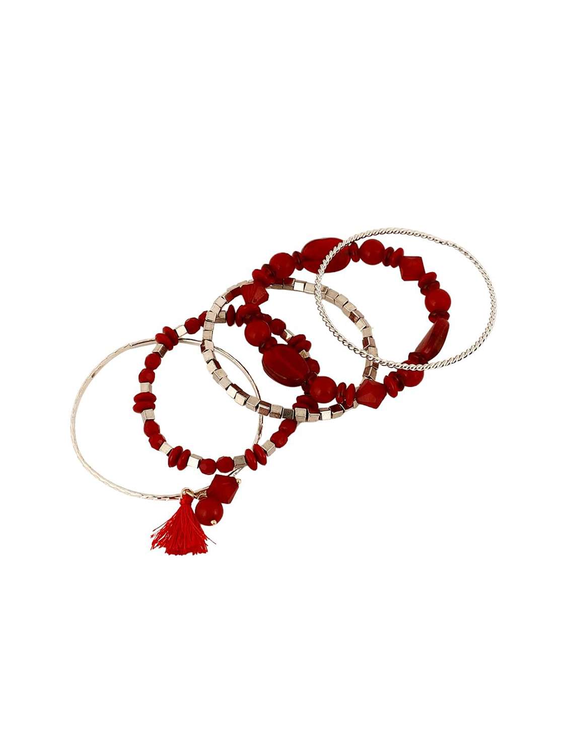 multilayer stretch bangles with metal accents and tassel set of 5 - 22498176 -  Standard Image - 2