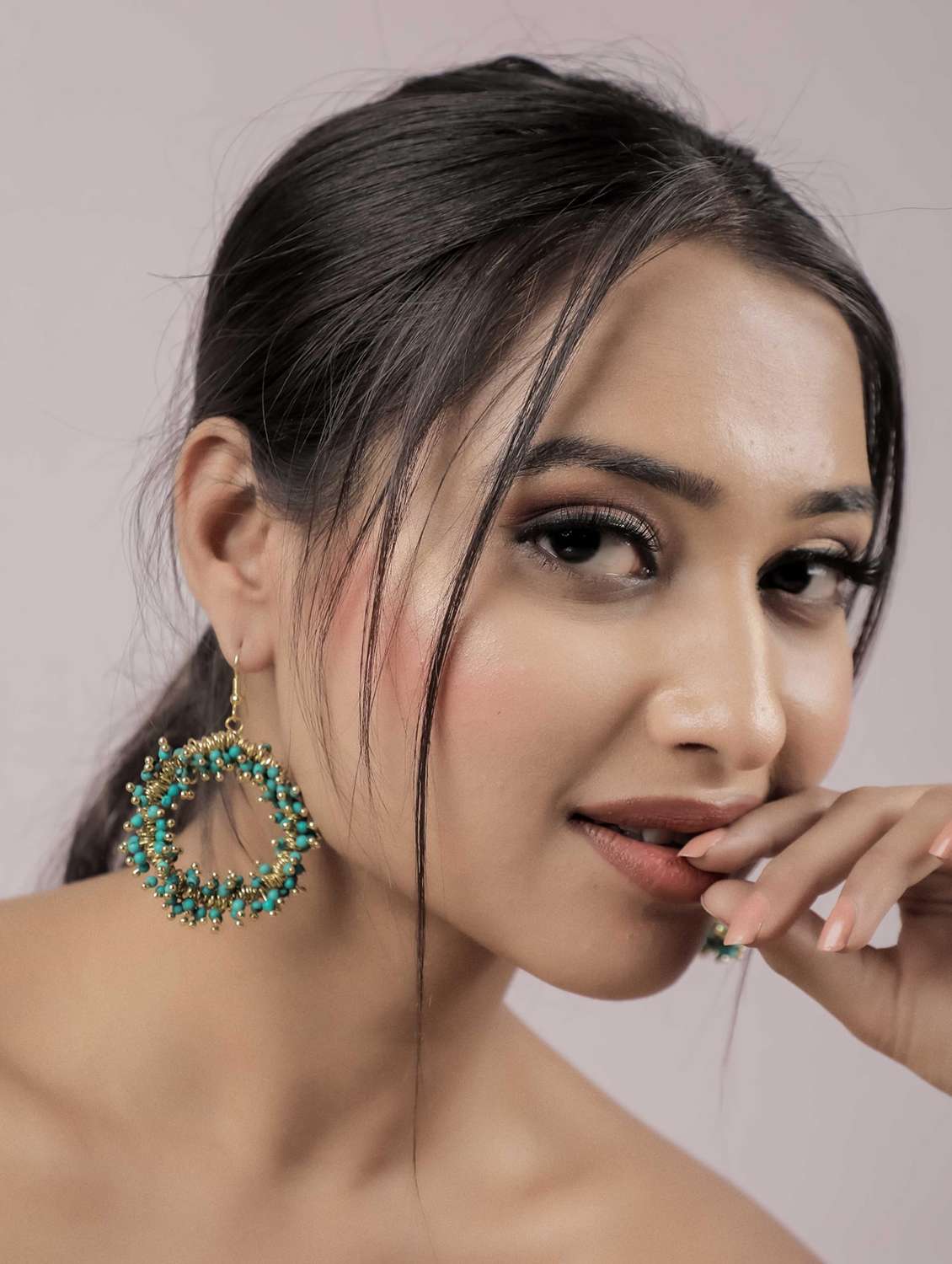 turquoise beads & brass ring drop earrings - 22498186 -  Standard Image - 2