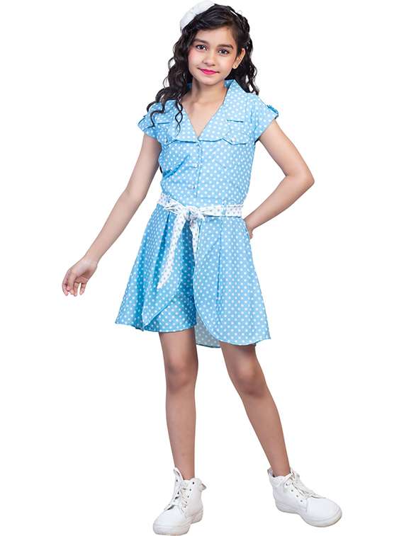 girls polka dots round neck top and shorts co-ord set