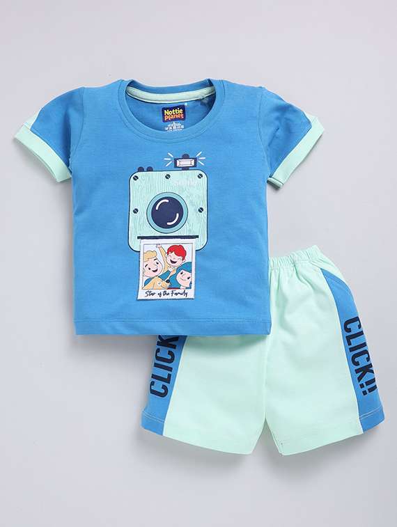 boys printed round neck t-shirt and shorts set