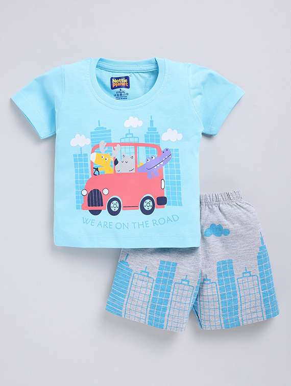 boys printed round neck t-shirt and shorts set