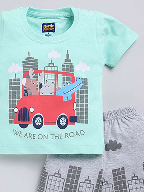 boys printed round neck t-shirt and shorts set - 22498352 -  Standard Image - 2