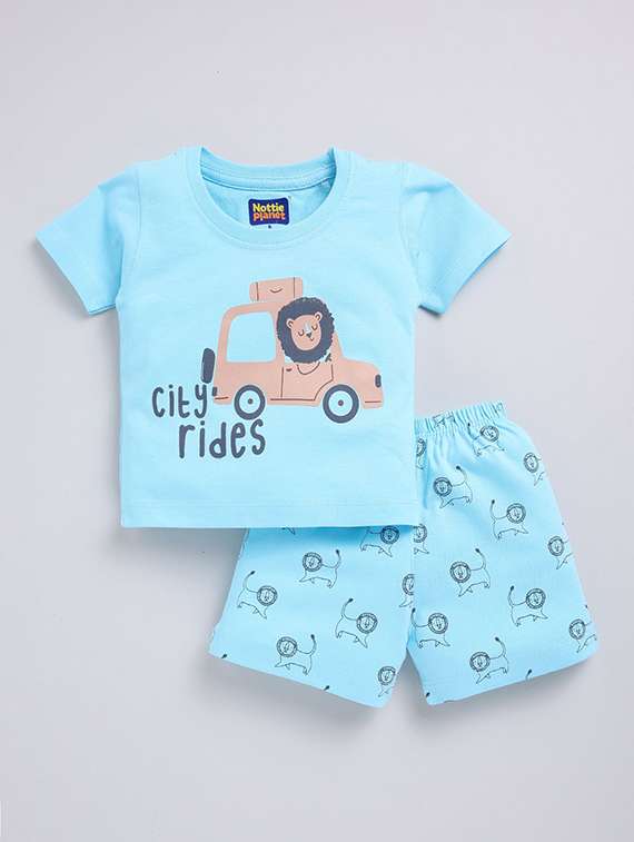 boys printed round neck t-shirt and shorts set