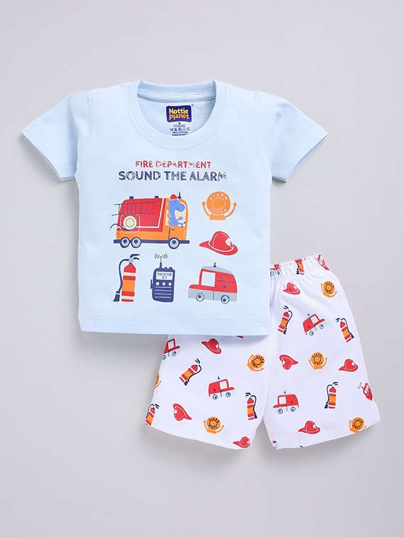 boys printed round neck t-shirt and shorts set