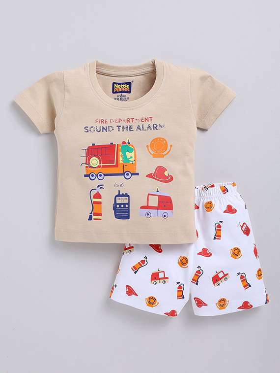 boys printed round neck t-shirt and shorts set