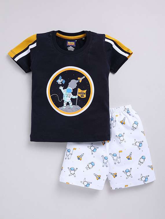 boys printed round neck t-shirt and shorts set