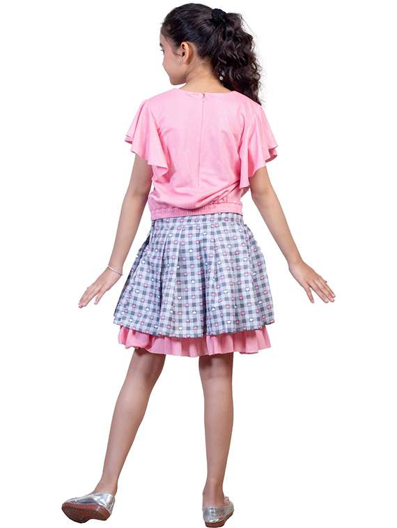 pink checked ruffle sleeve a-line dress - 22498439 -  Standard Image - 2