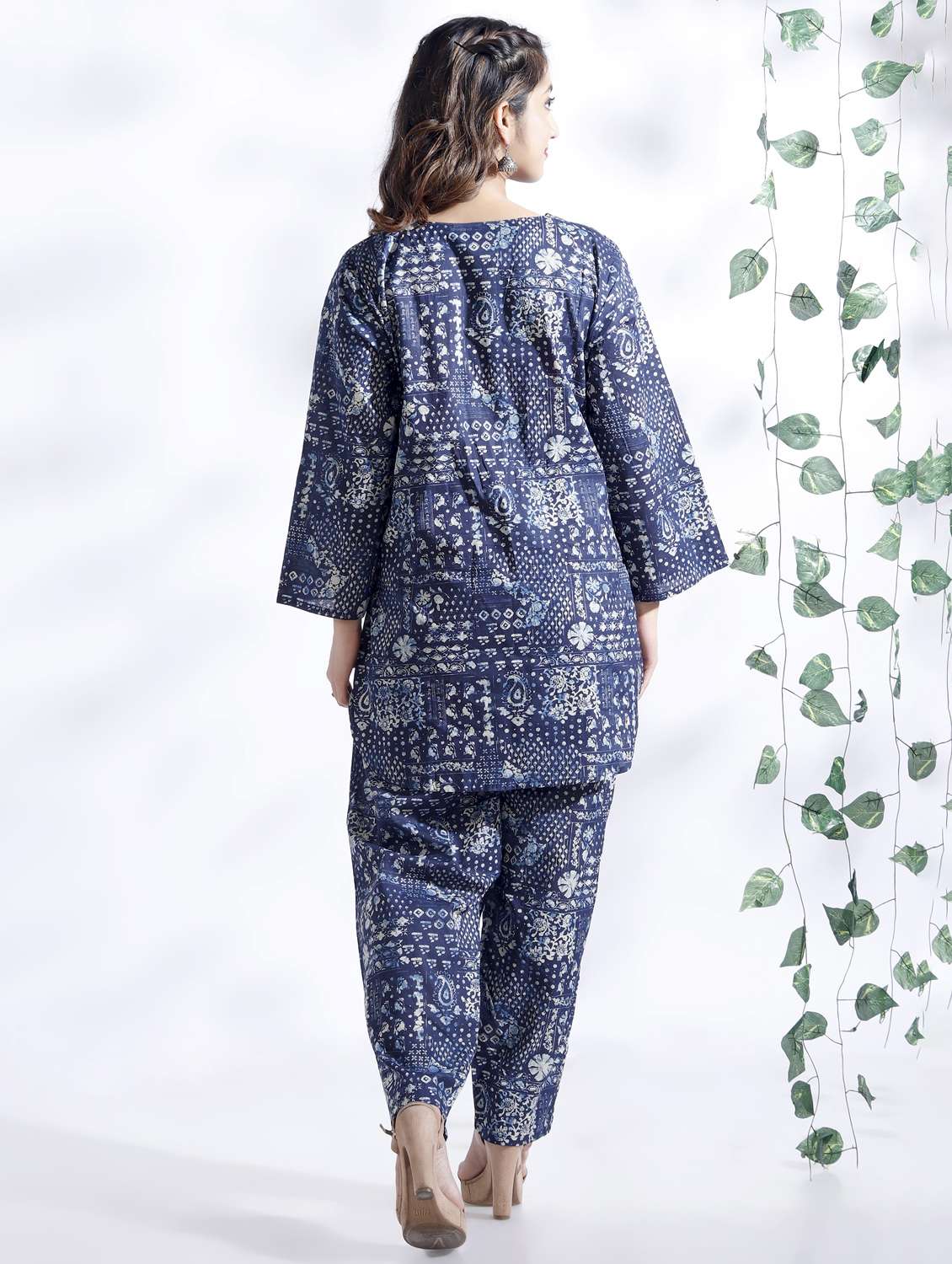 women printed three quarter sleeve nightwear set - 22498566 -  Standard Image - 2