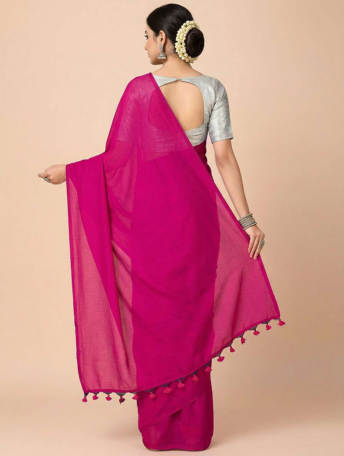 Women Solid Handloom Saree With Blouse - 22498606 -  Standard Image - 2