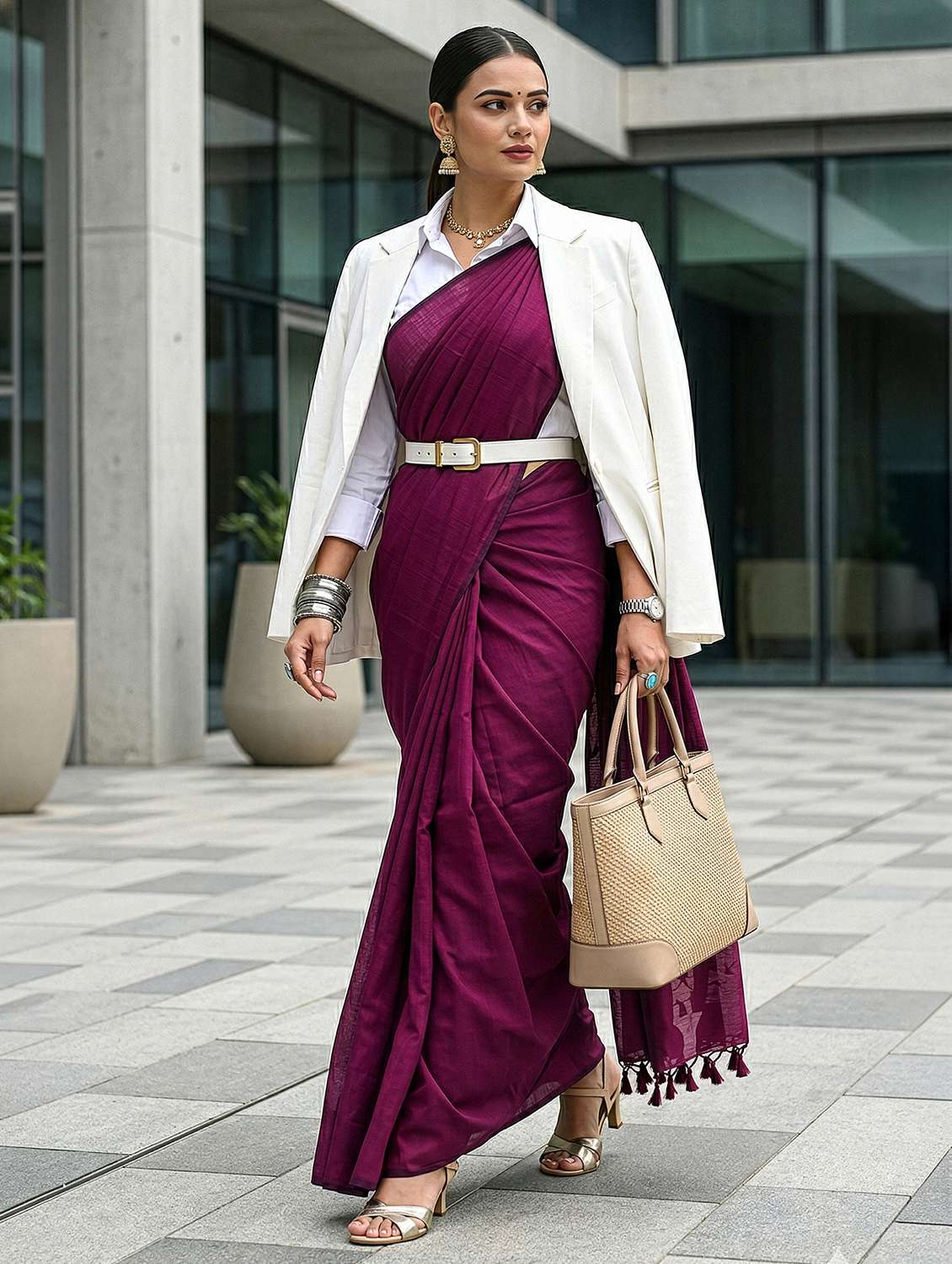 women solid handloom saree with blouse