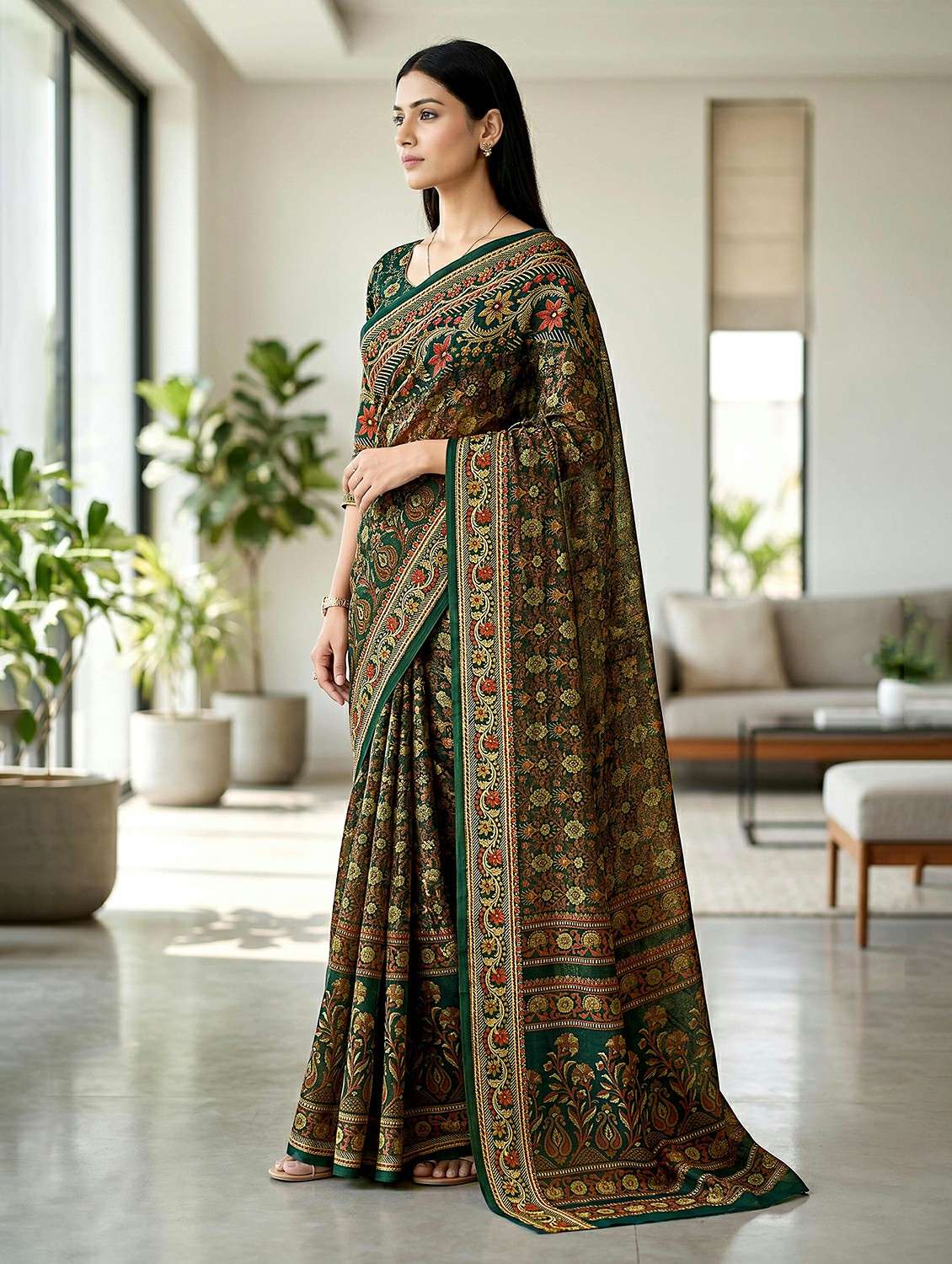 women printed casual wear saree with blouse - 22498634 -  Standard Image - 2