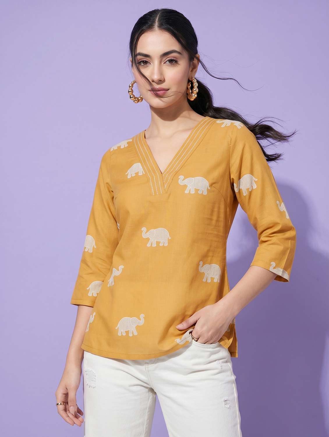 women printed three quarter sleeve straight kurti - 22498658 -  Standard Image - 2