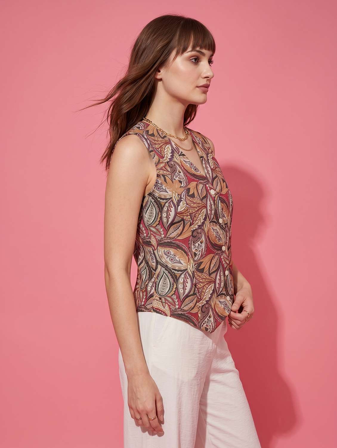 women printed sleeveless regular fit vest top - 22498661 -  Standard Image - 2