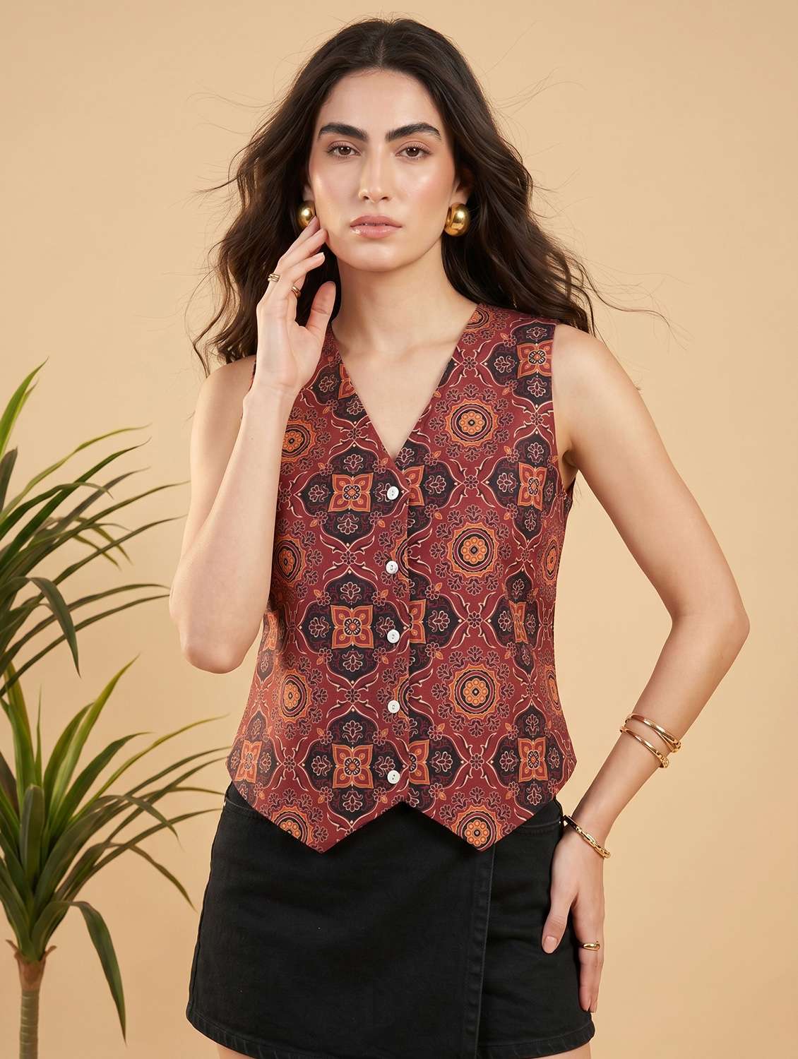 women printed sleeveless regular fit vest top - 22498665 -  Standard Image - 2