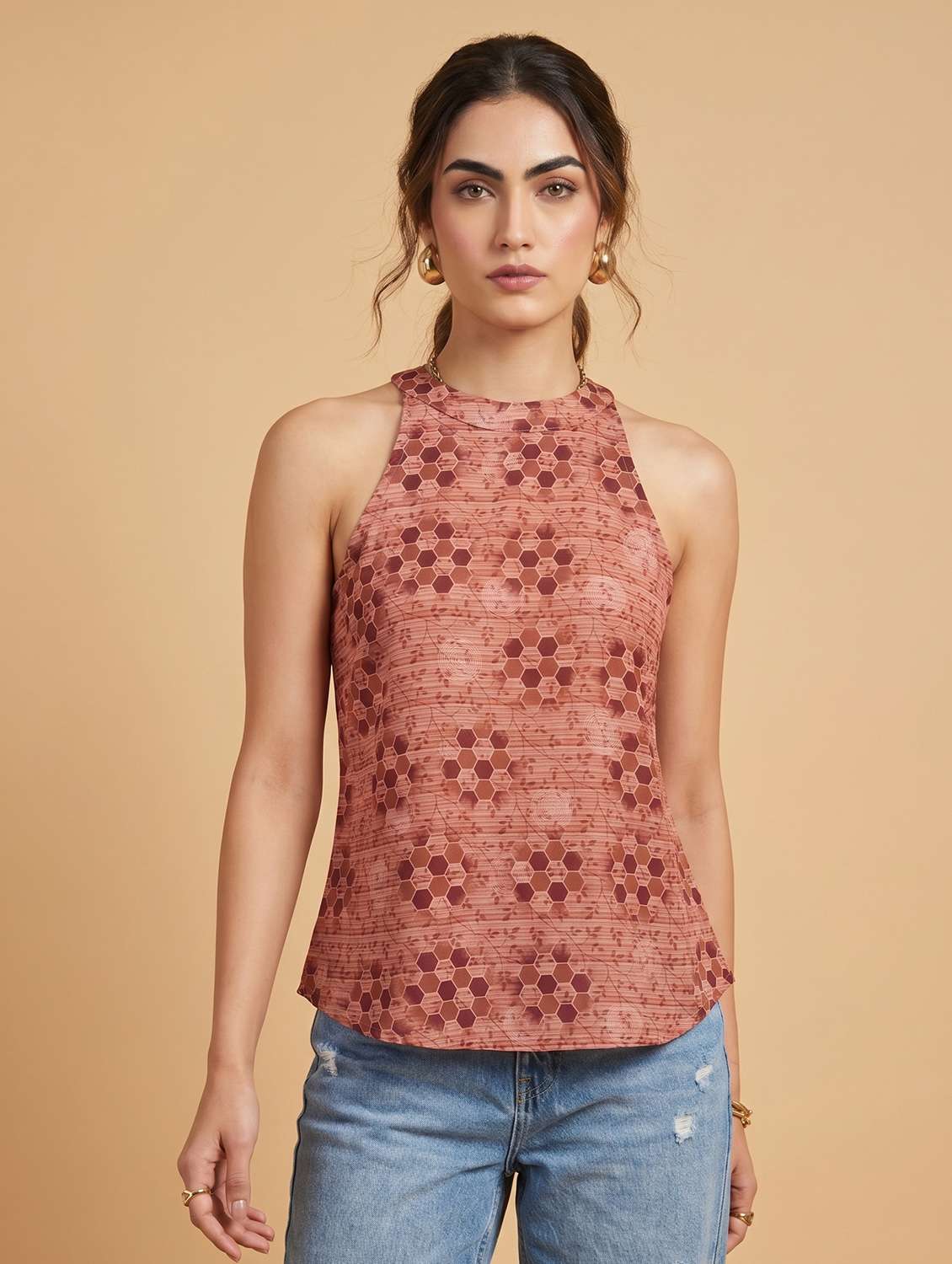women printed round neck sleeveless top - 22498672 -  Standard Image - 2