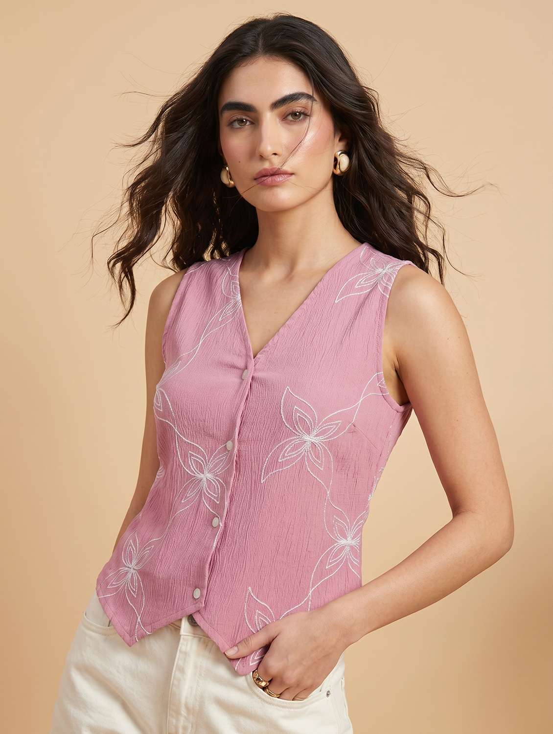 women embroidered sleeveless vest top - 22498676 -  Standard Image - 2