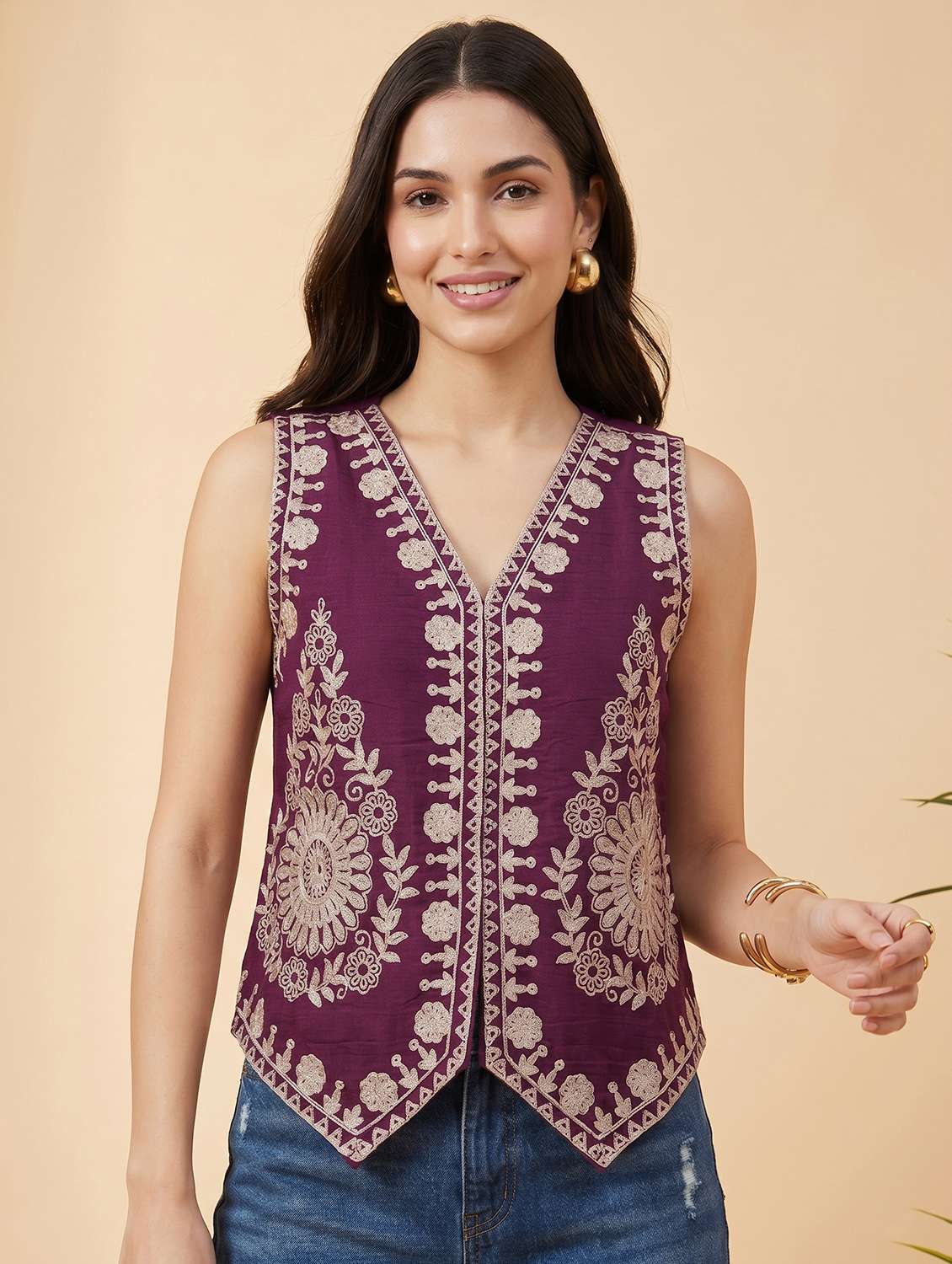 women embroidered sleeveless vest top - 22498694 -  Standard Image - 2