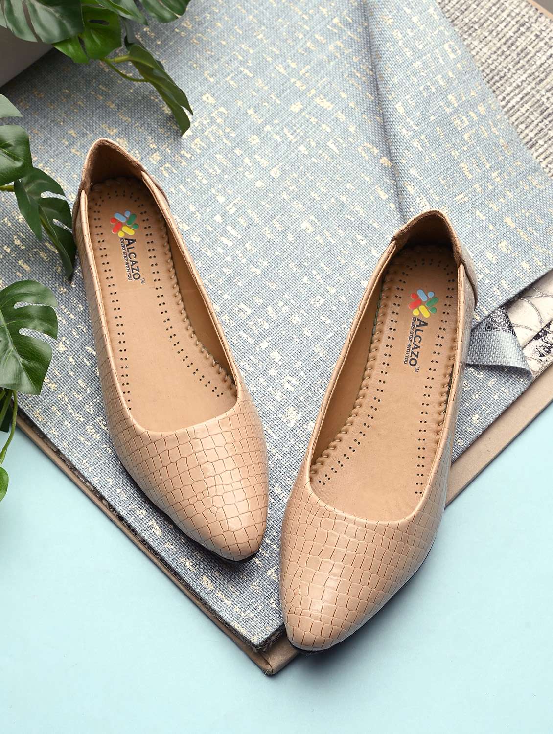 women beige slip on ballerina