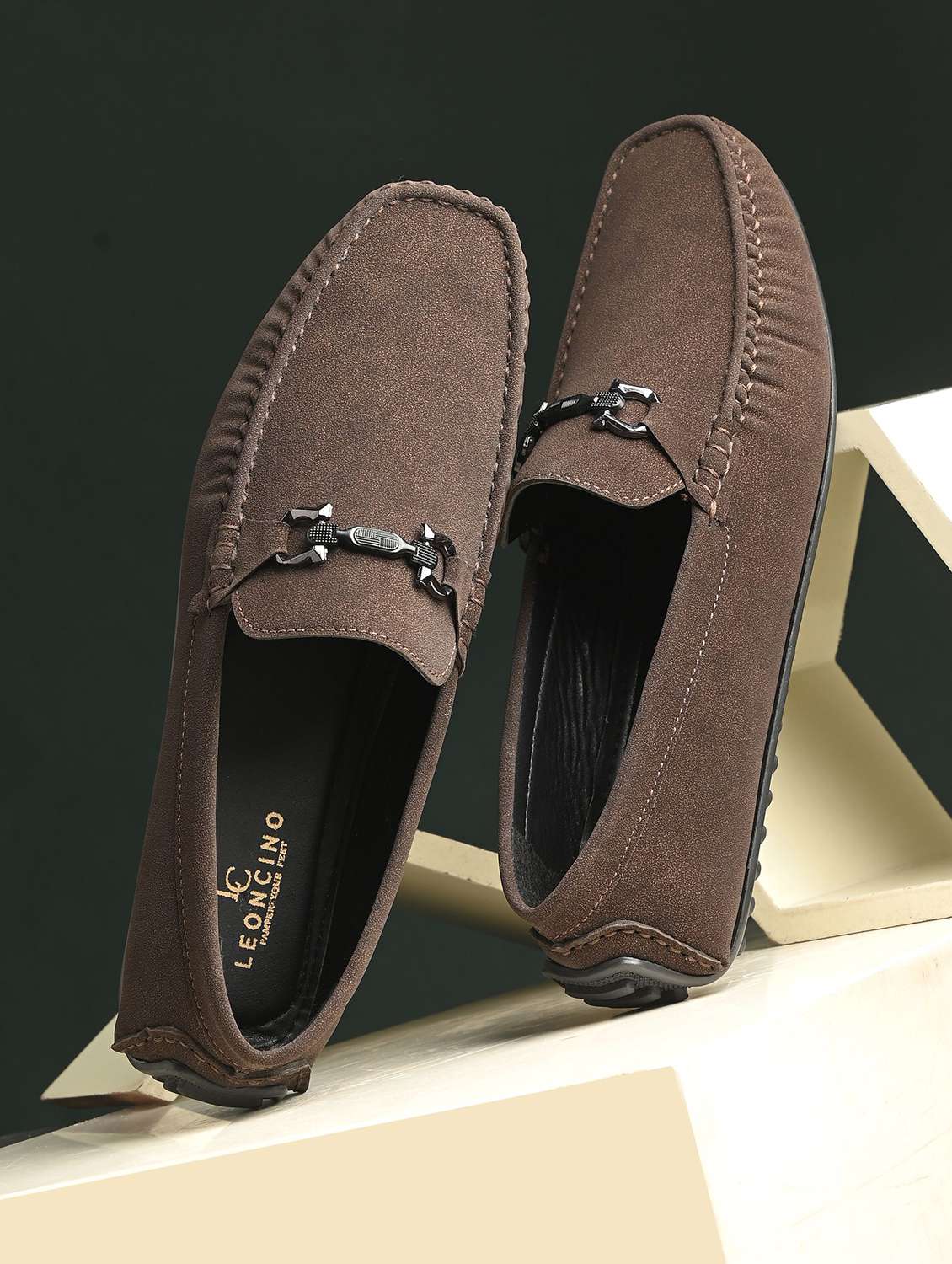 men solid slip on horsebit loafer