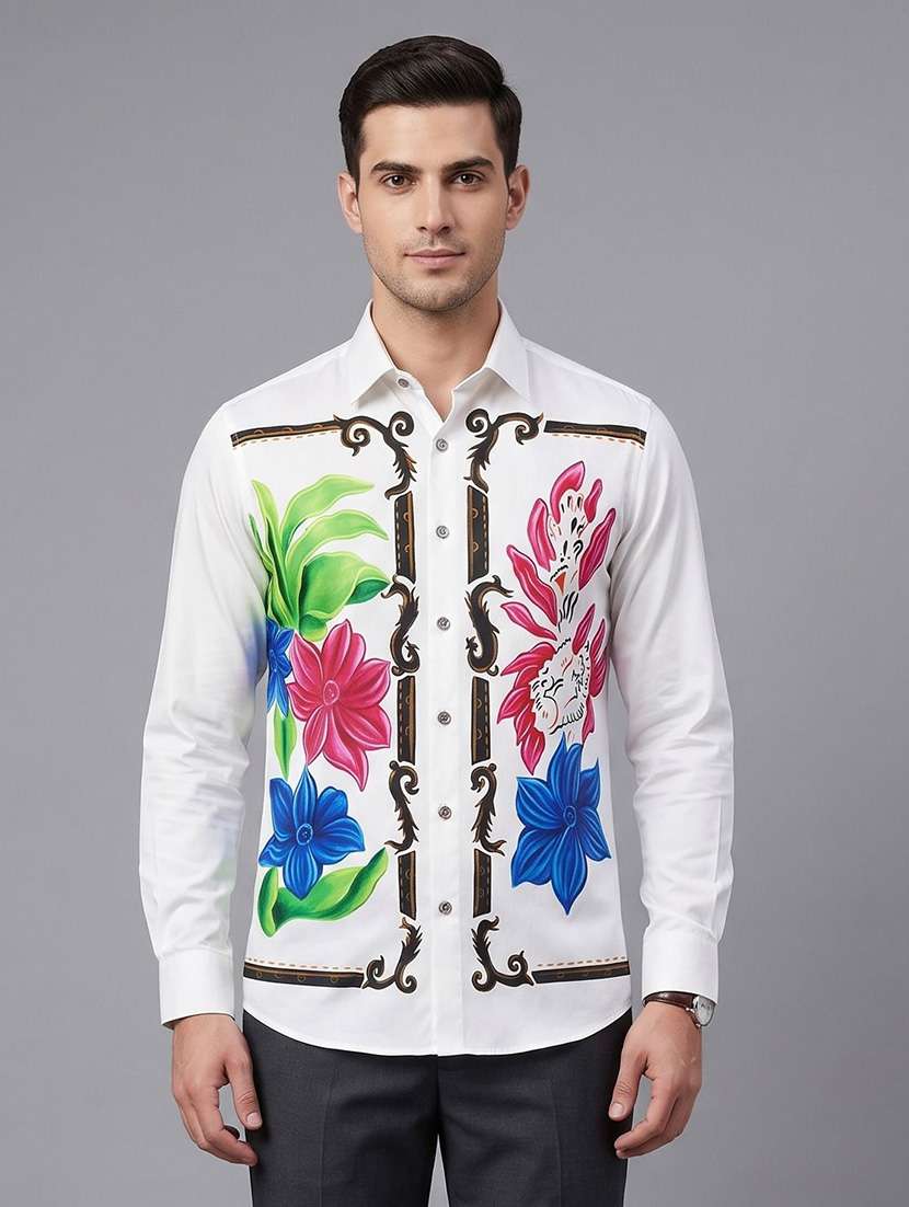 men printed long sleeve regular fit casual shirt