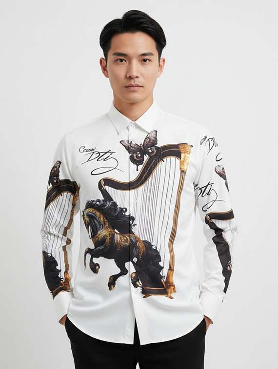 men printed long sleeve regular fit casual shirt