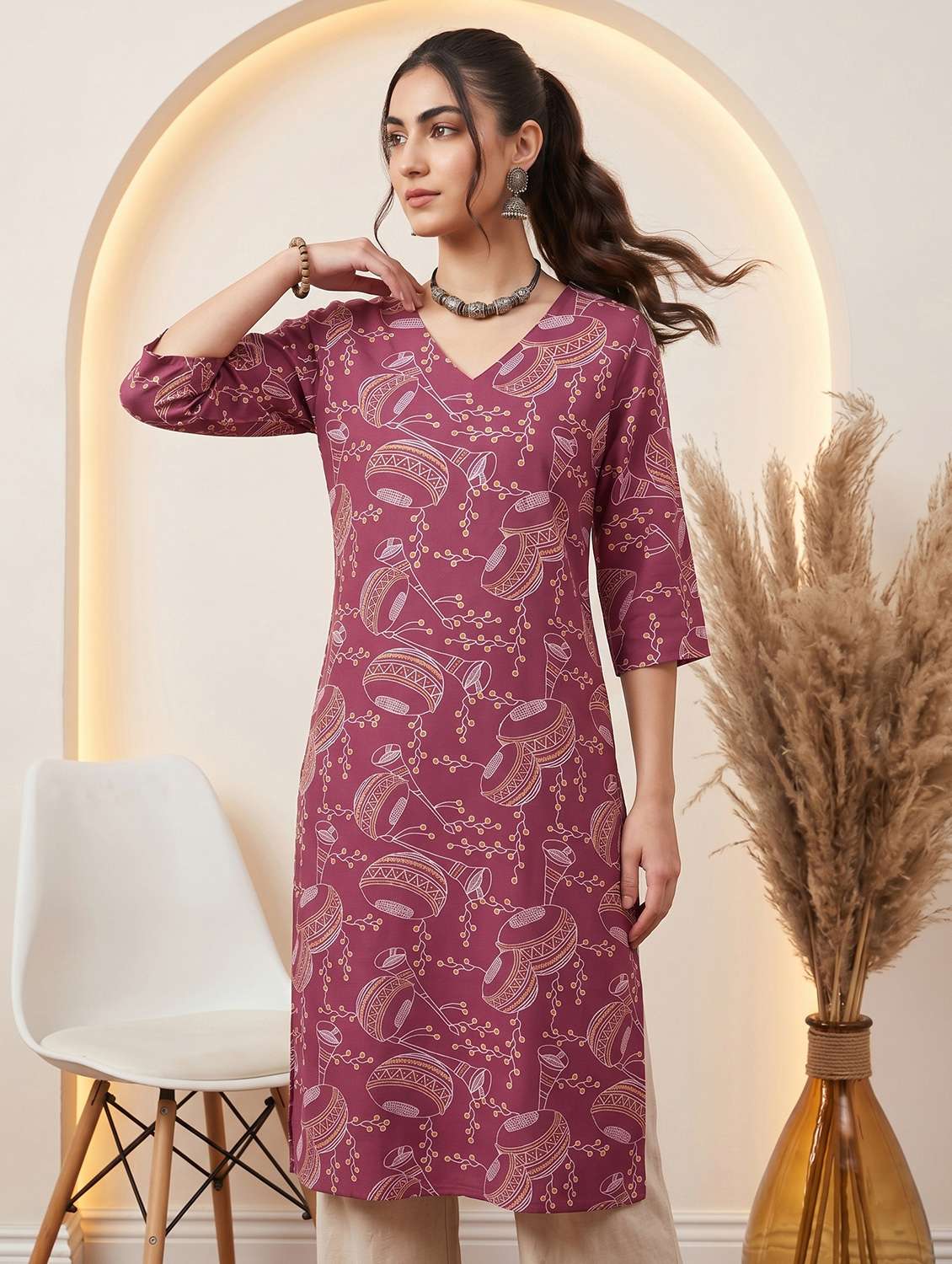 women printed three quarter sleeve straight kurta - 22499093 -  Standard Image - 2