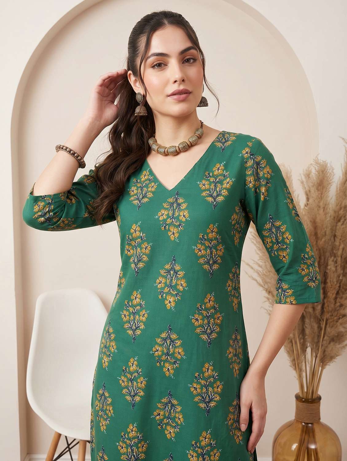 women printed three quarter sleeve straight kurta - 22499097 -  Standard Image - 2