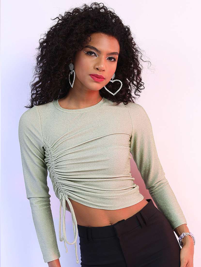women self design long sleeves crop top - 22499133 -  Standard Image - 2