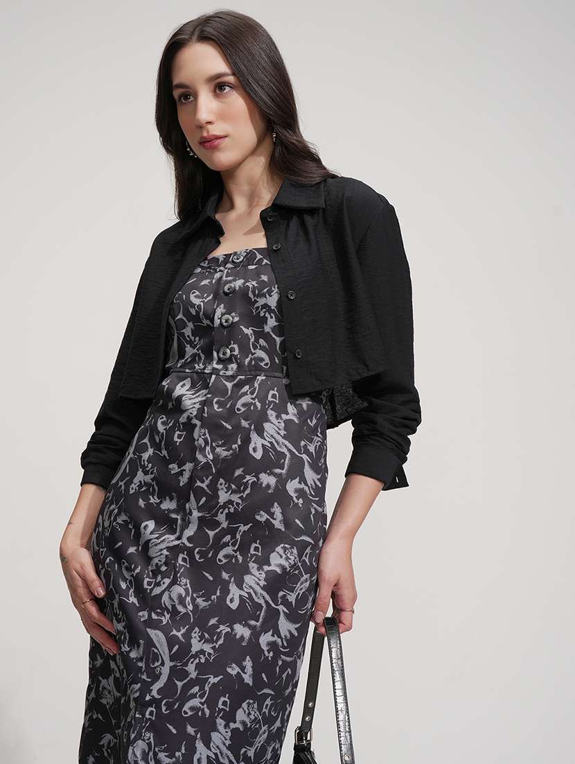 women printed a-line maxi dress with jacket - 22499178 -  Standard Image - 2