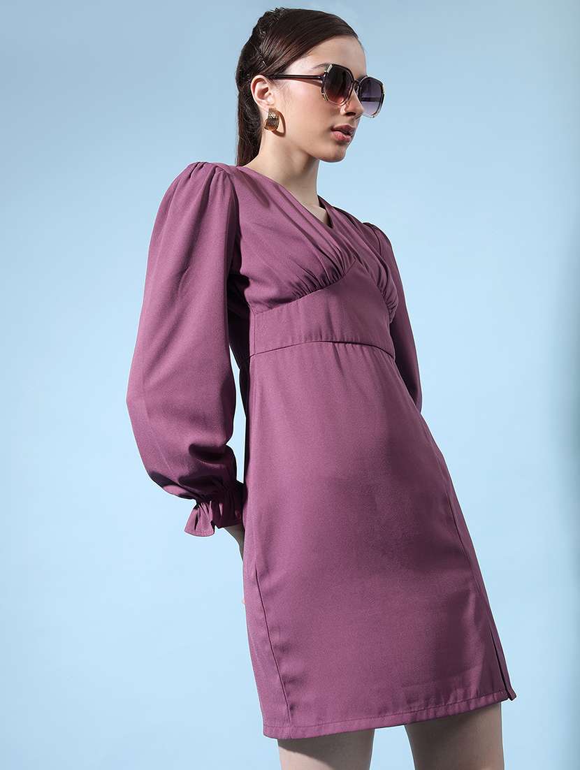 Purple Fit & Flare Polyester Solid Dress - 22499180 -  Standard Image - 2