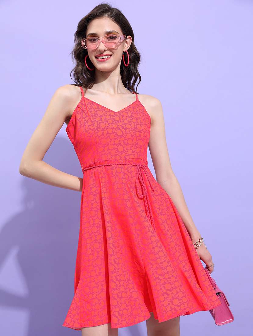 women floral printed sleeveless fit and flare dress