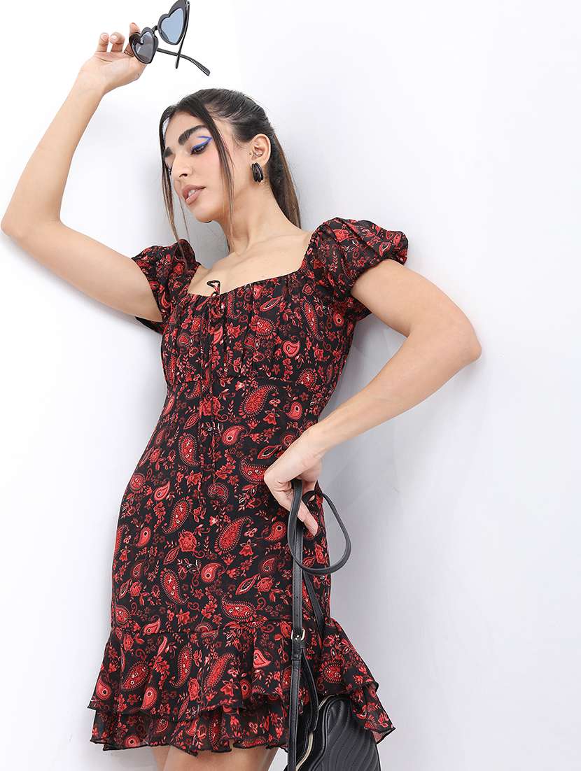 women printed puff sleeves sheath dress - 22499194 -  Standard Image - 2