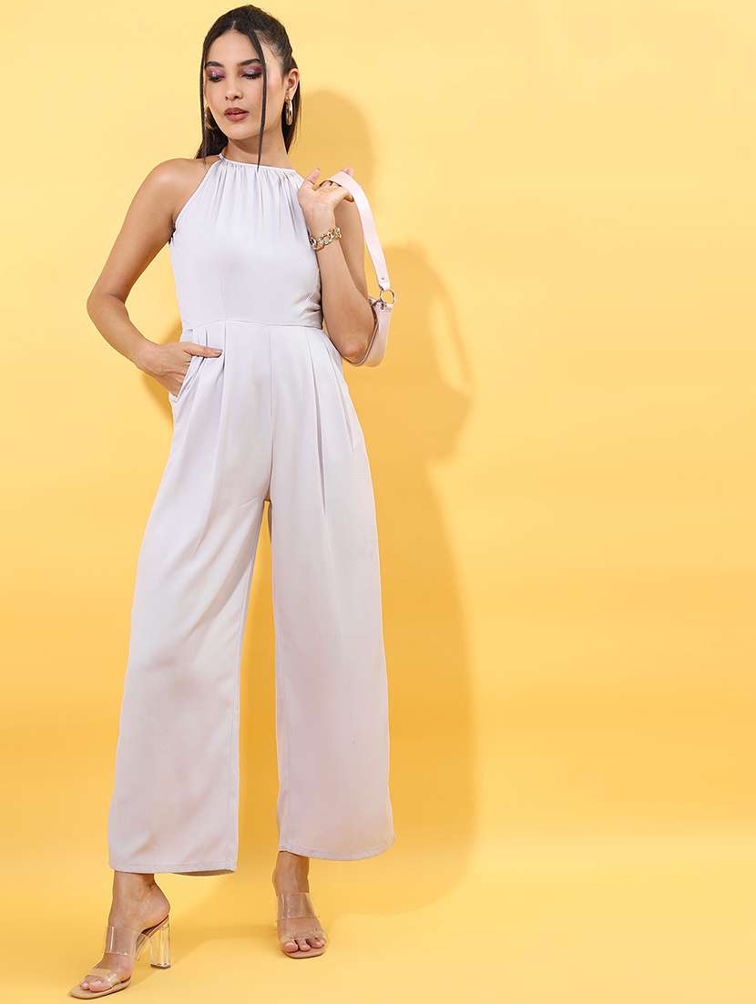 women solid sleeveless halter neck jumpsuit - 22499198 -  Standard Image - 2