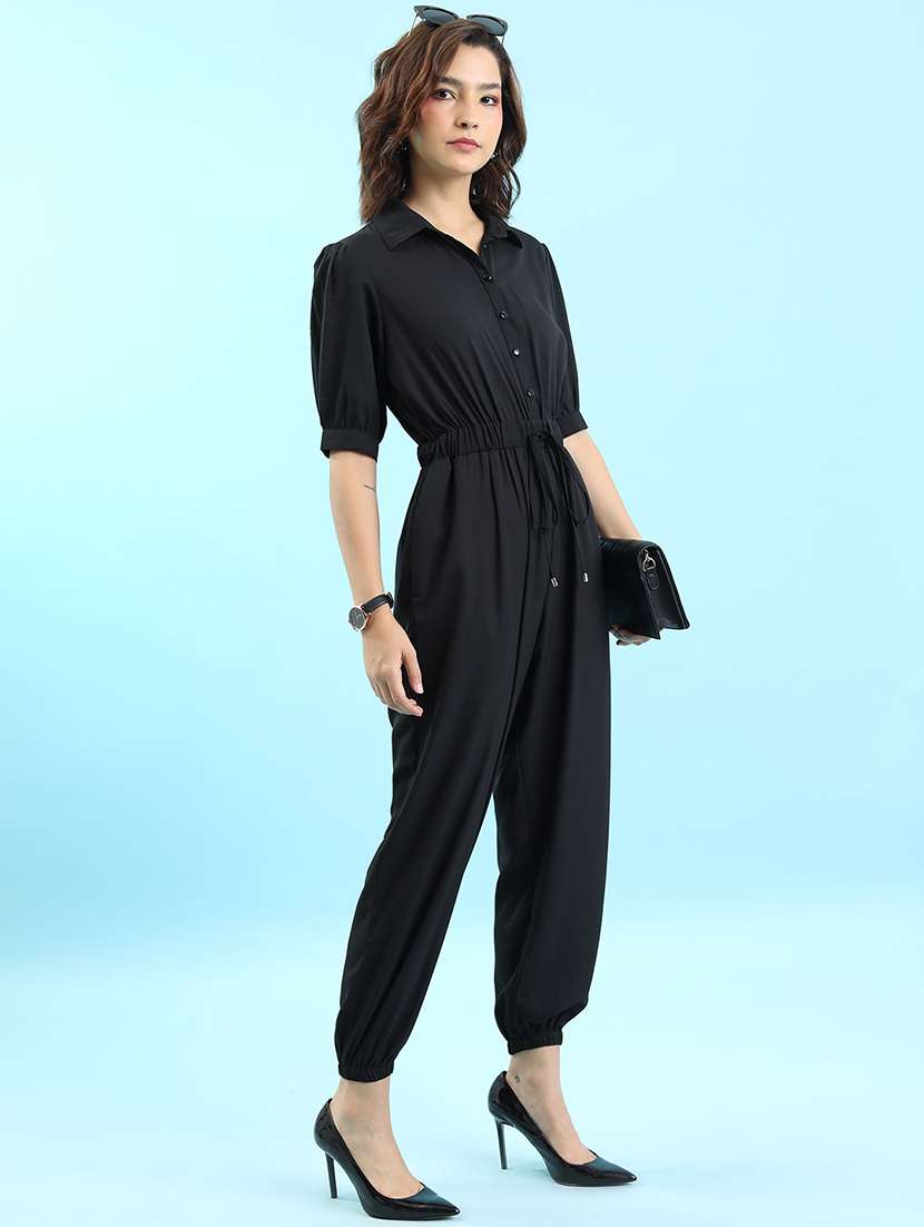 women solid short sleeves jumpsuit - 22499210 -  Standard Image - 2