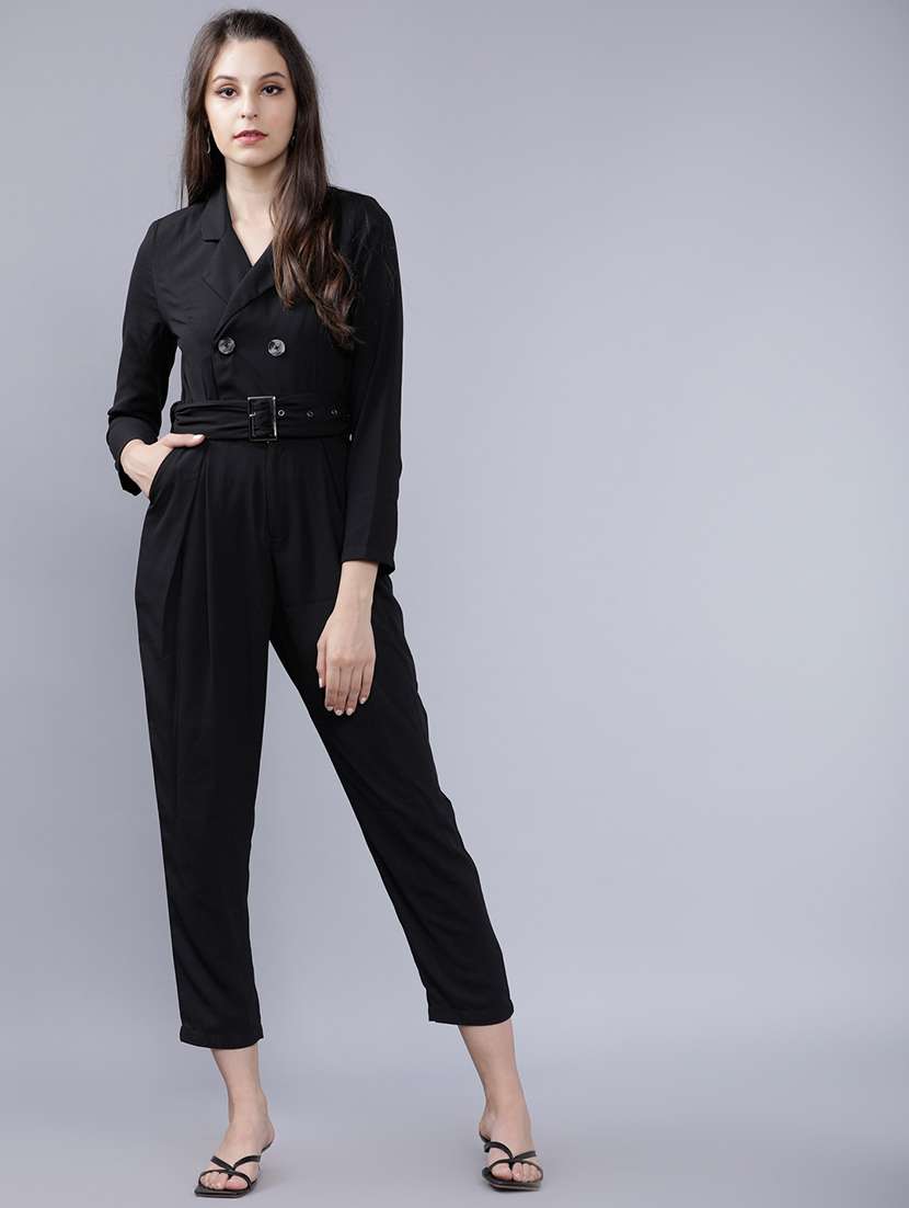 women solid three quarter sleeves full leg jumpsuit