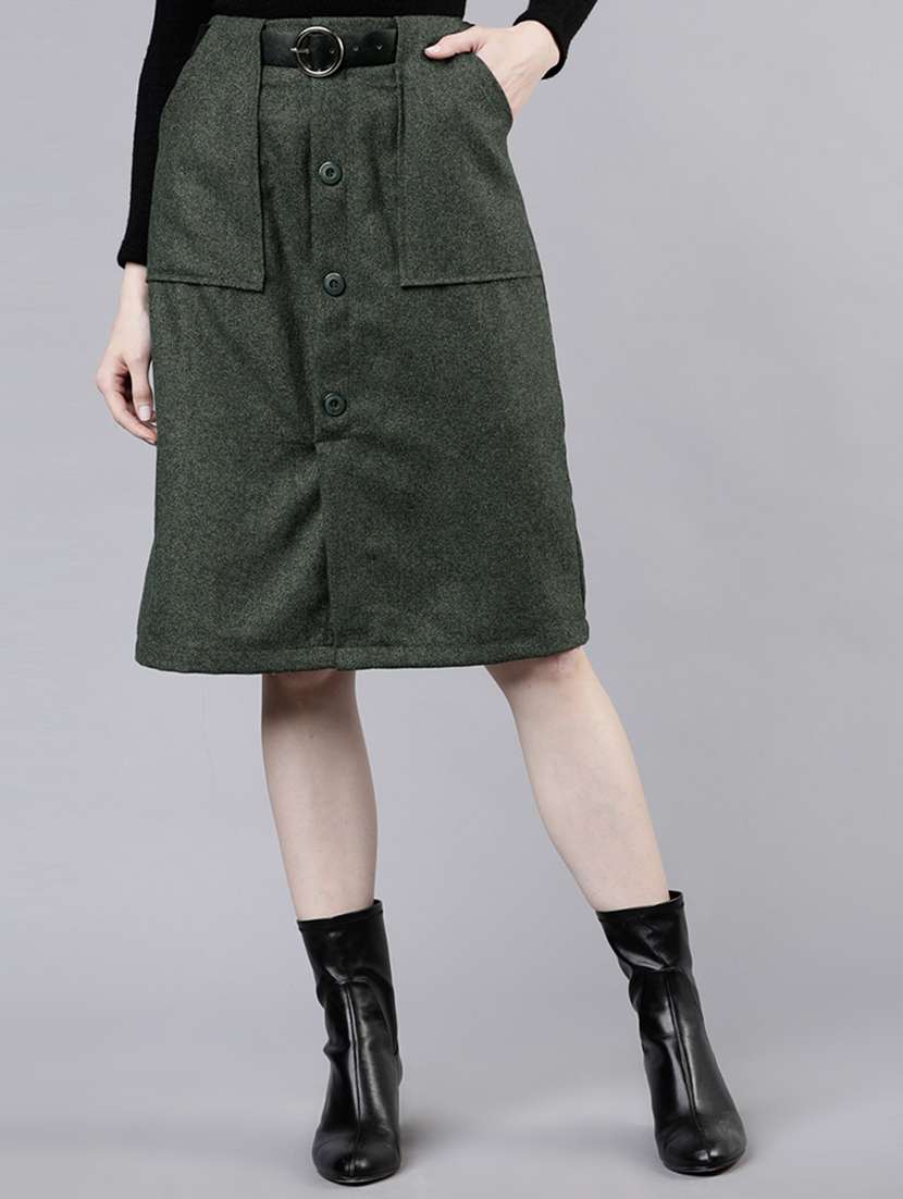 women solid mid rise a-line midi skirt