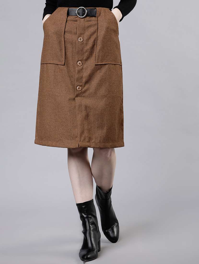 women solid straight midi skirt