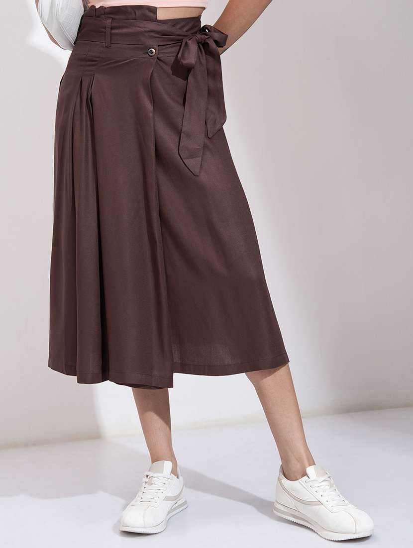women solid mid rise midi wrap skirt
