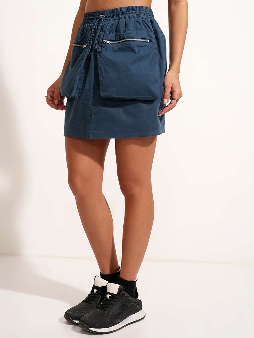 Women Solid Mid Rise Mini Cargo Skirt - 22499280 -  Standard Image - 2