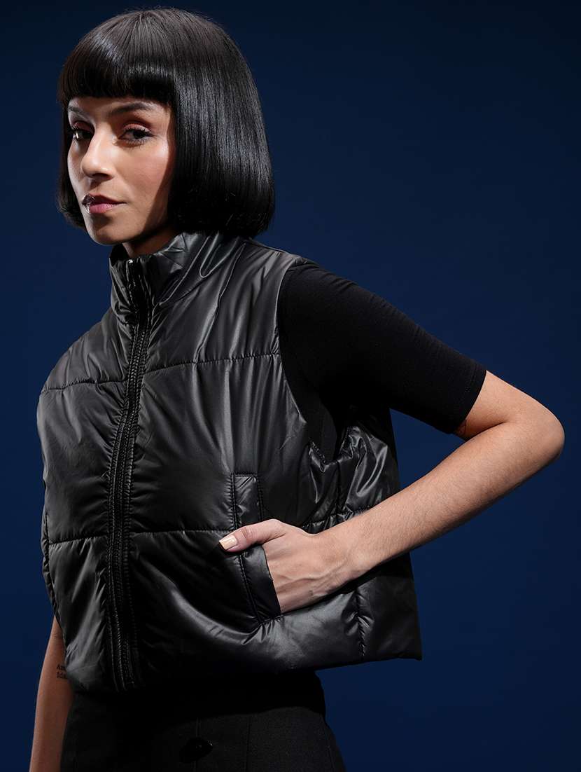women solid sleeveless puffer jacket - 22499292 -  Standard Image - 2