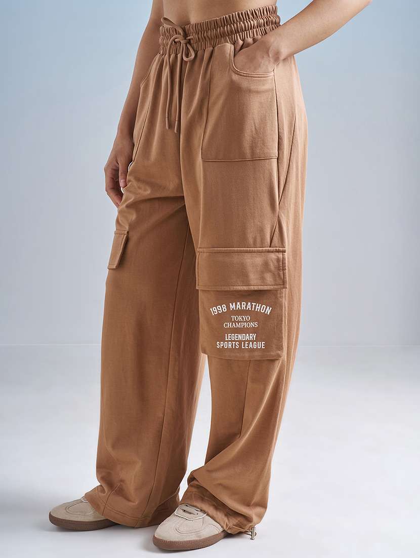 women solid mid rise relaxed fit cargo track pant - 22499294 -  Standard Image - 2